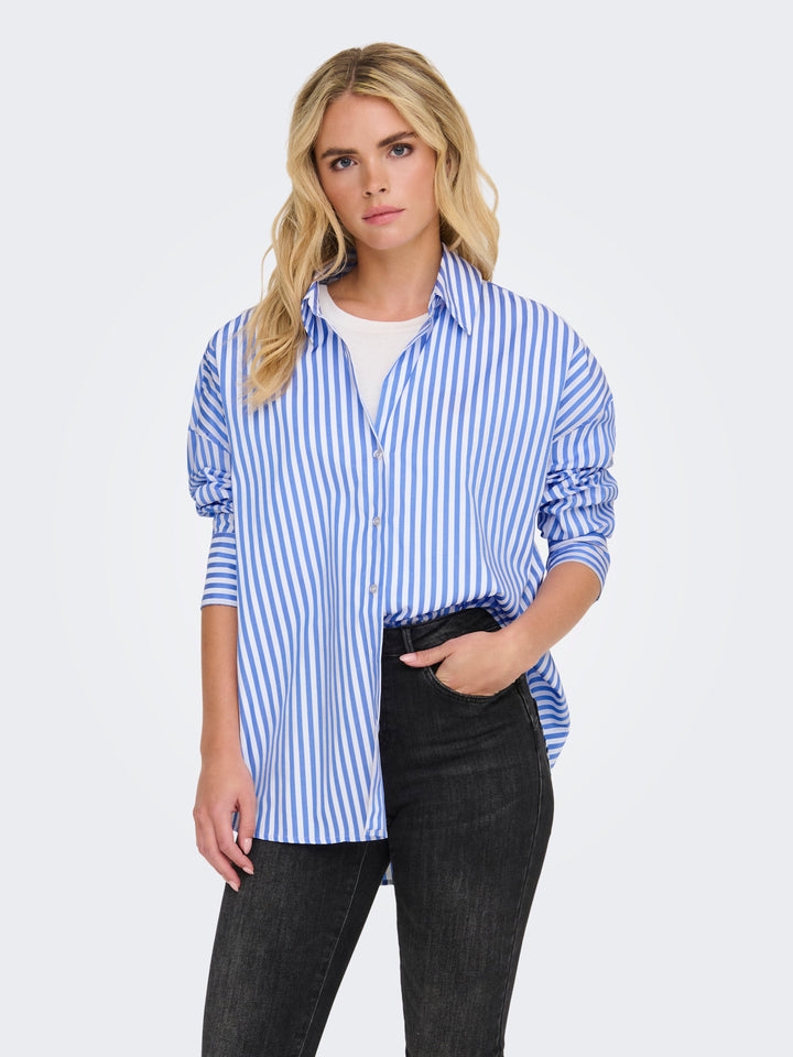 JDY - Jdyvesper L/S Loose Shirt - 4658100 Cloud Dancer Cornflower Blue Skjorter 
