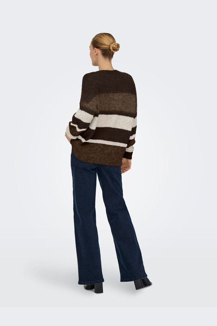 JDY - Jdyzoey Life L/S On Colorblock Pull Knt - 4989278 Chocolate Torte Shitake/ Birch Mel/ Chateau Gray