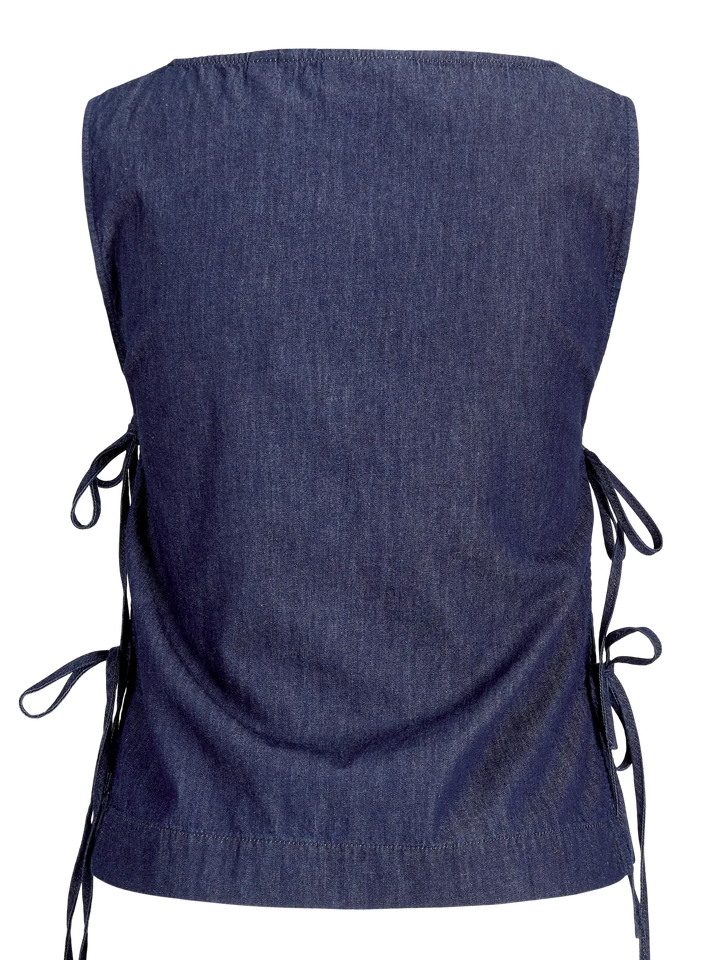 Jjxx - Jxdebby Chambrey Sl Top - 4954873 Dark Blue Denim Toppe 