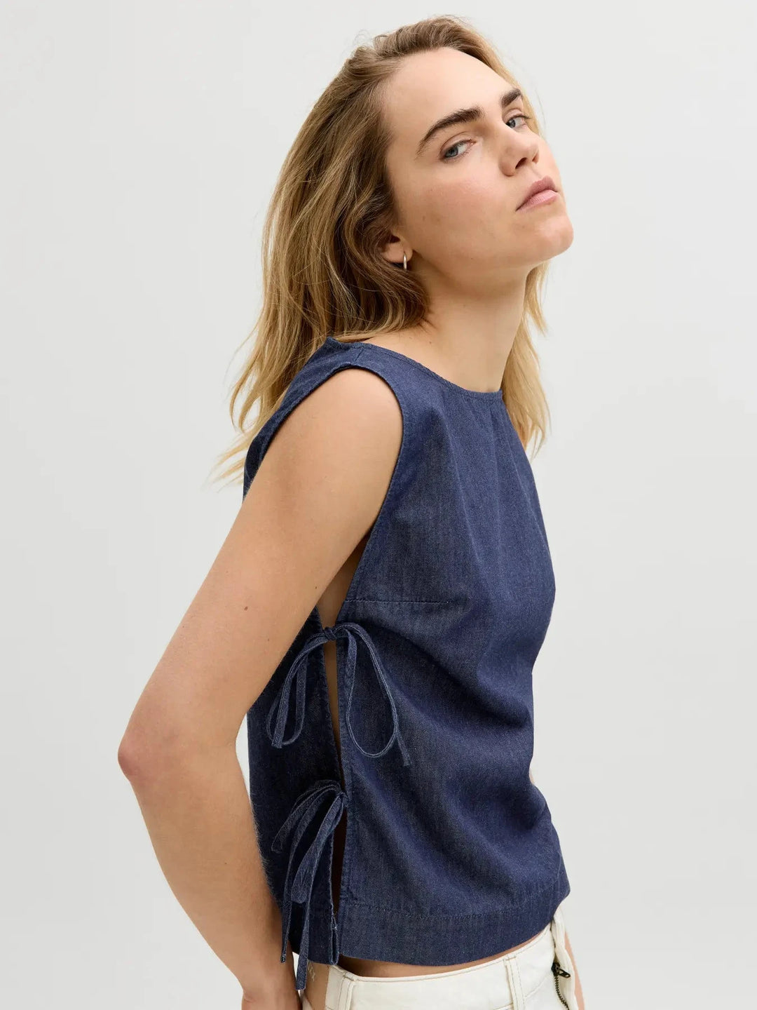 Jjxx - Jxdebby Chambrey Sl Top - 4954873 Dark Blue Denim Toppe 