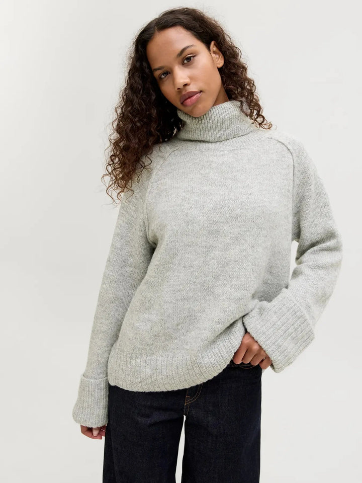 Jjxx - Jxellinora Raglan Roll Neck Knit Ln - 4815075 Light Grey Melange Strikbluser 