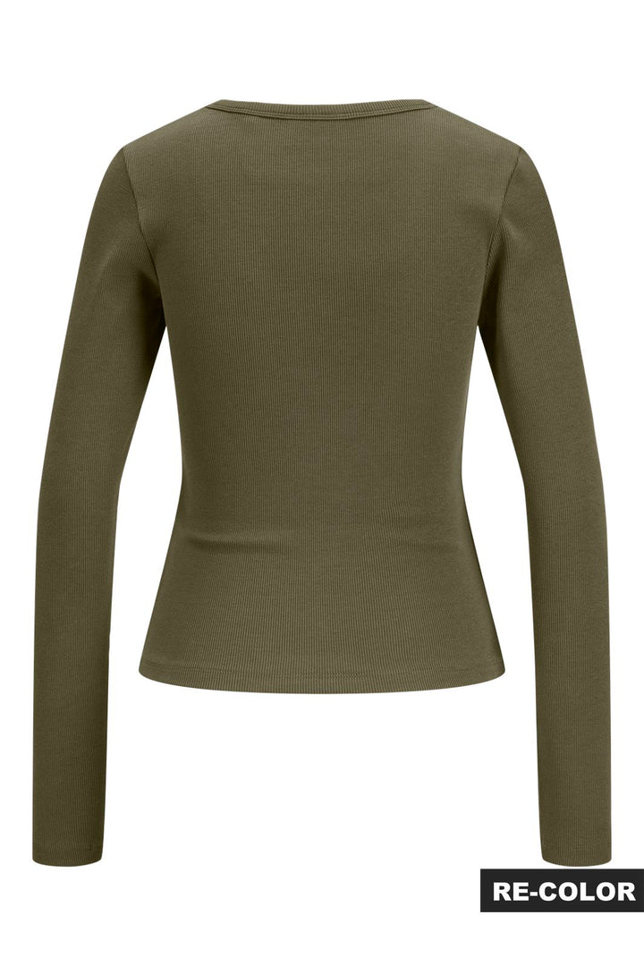 Jjxx - Jxfreya Str Ls V-Neck Top - 5244785 Burnt Olive