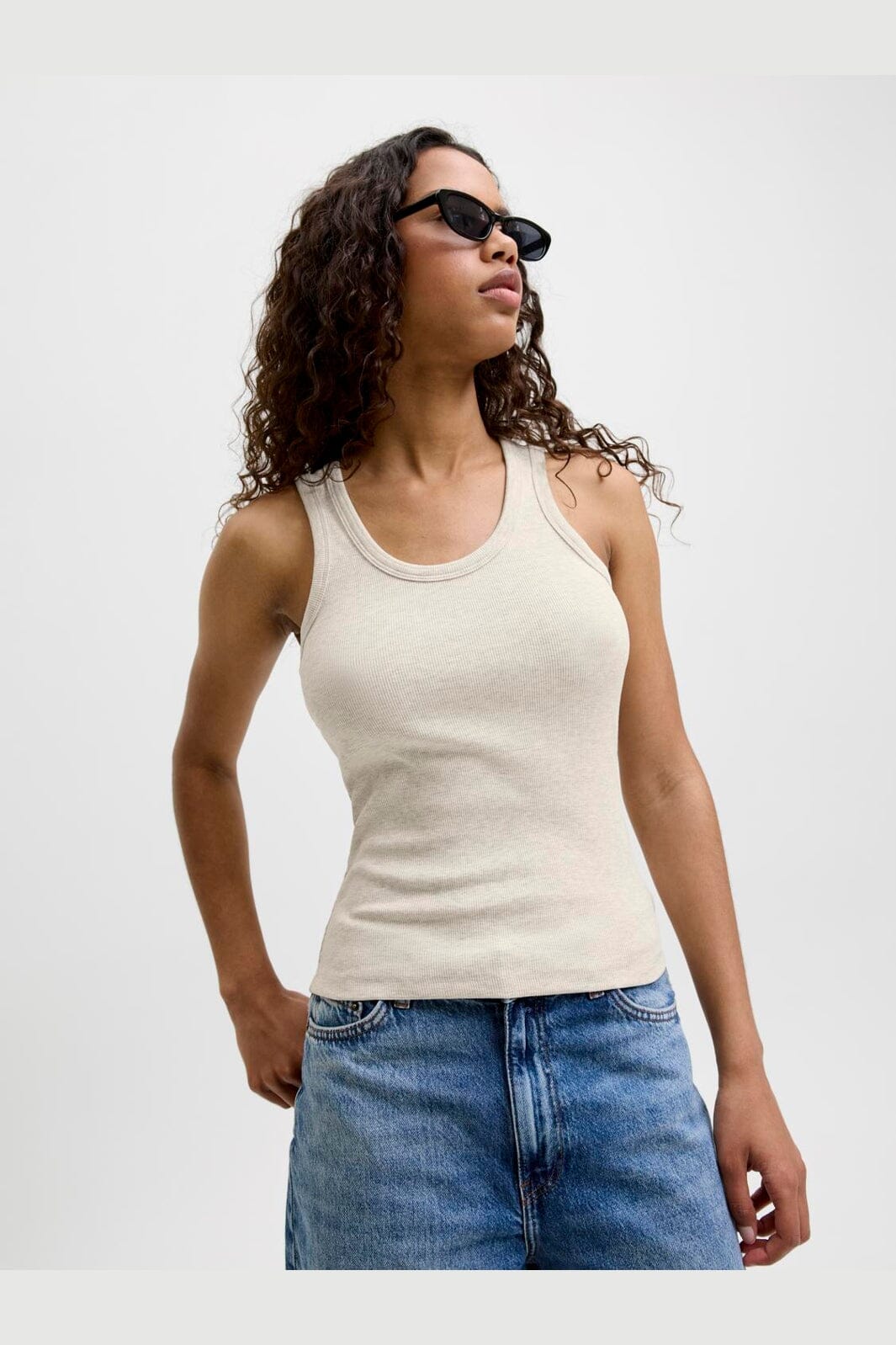Jjxx - Jxfrida Sl U-Neck Top - 5018836 Oatmeal Melange