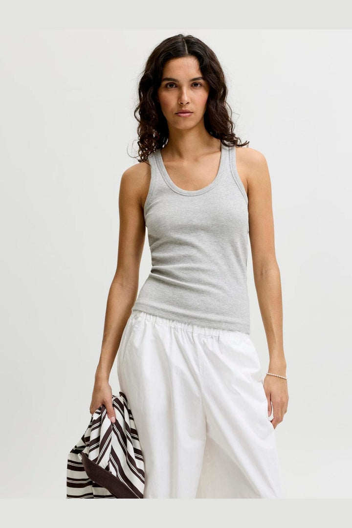 Jjxx - Jxfrida Sl U-Neck Top - 5024072 Light Grey Melange