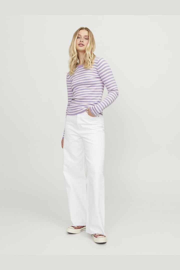 Jjxx - Jxjodi Tight Stripe Crew Neck Knit - 4412397 Lilac Breeze /Cloud Dancer