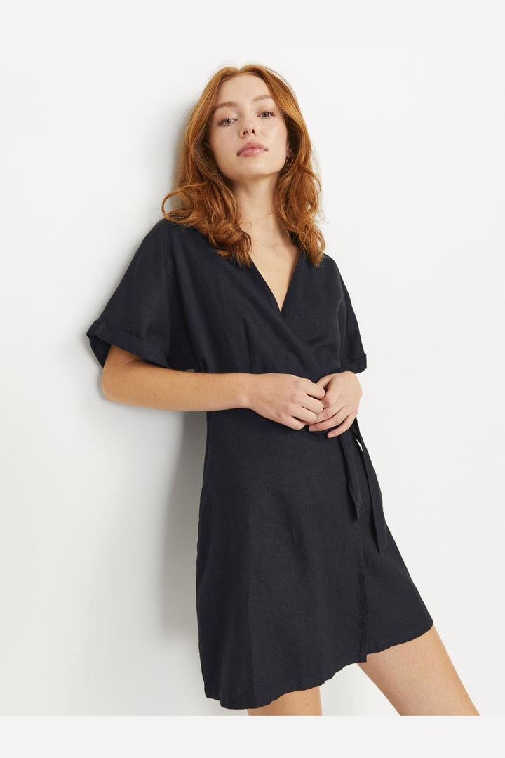 Jjxx - Jxraya Linen Blend Wrap Dress - 4523056 Black