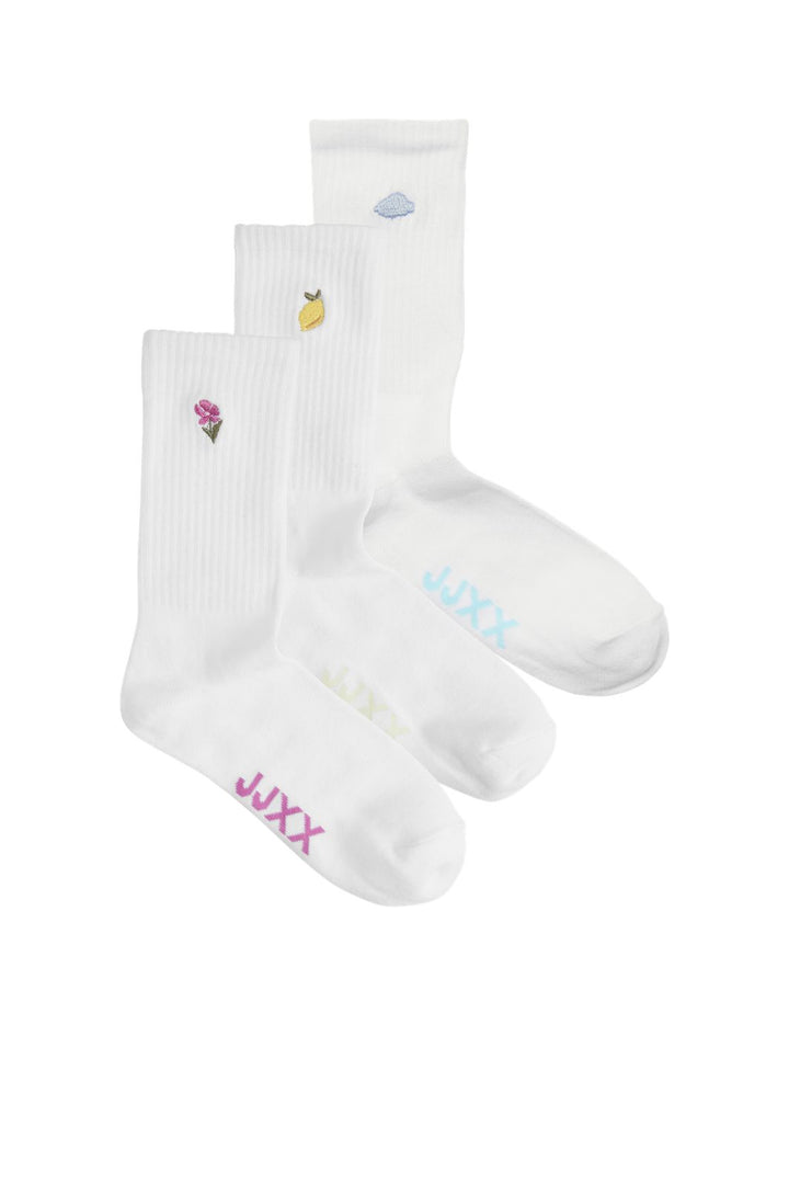 Jjxx - Jxreese Embroidery Sock 3-Pack Acc - 4959377 White W.Lemon/Flower & Cloud