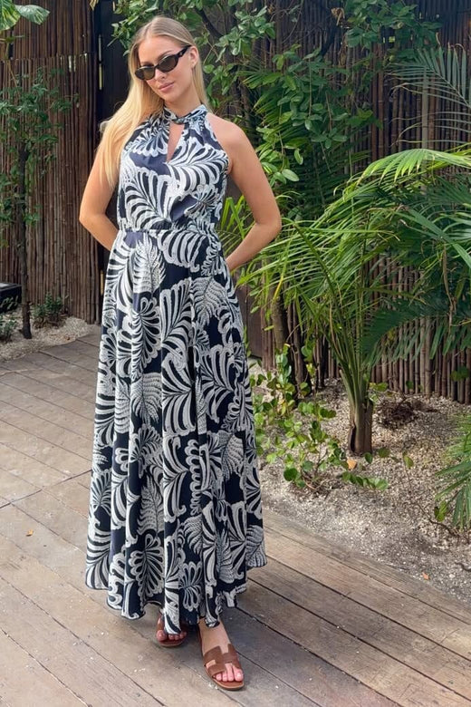 Karmamia - Ava Maxi Dress 2369 - Navy Palm Kjoler 