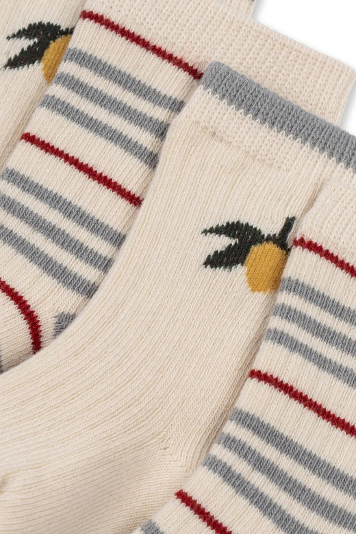 Konges Sløjd - 2 Pack Rib Stripe Socks Ks106352 - Blue Stripe/lemon Strømper 