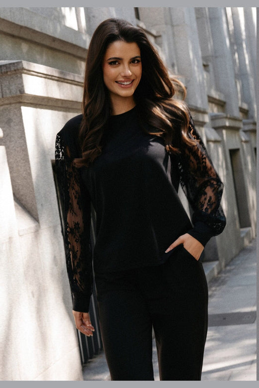 Liberte - Alma Ls Lace Mix Blouse 9596 - Black