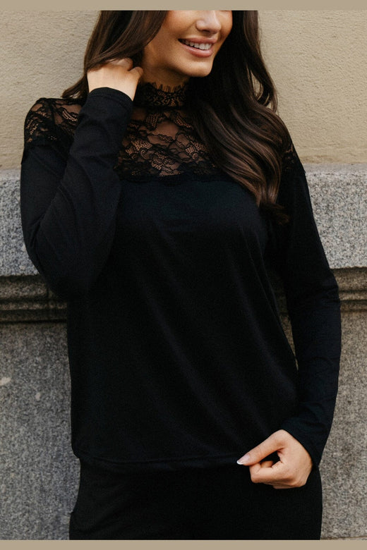 Liberte - Alma Ls Lace Mixt Shirt 9597 - Black