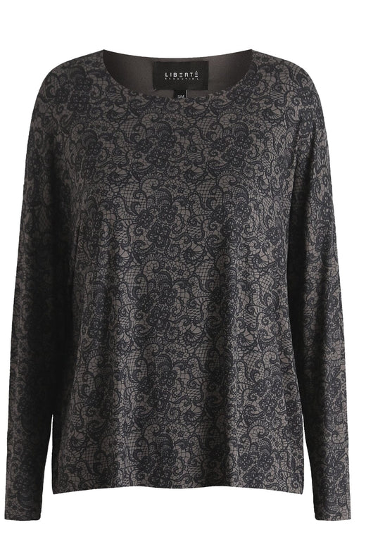 Liberte - Alma-Ls-Top - Black Grey Lace Bluser 