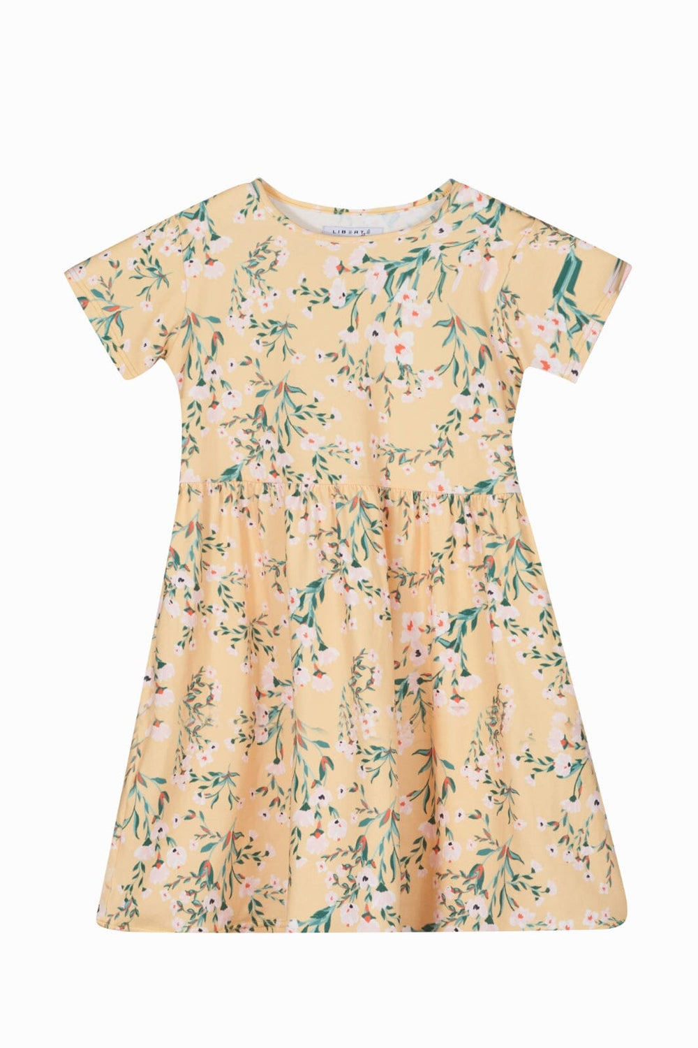 Liberte Ami - Alma-Ss-Babydoll-Dress (Kids) - Yellow Green Flower Kjoler 