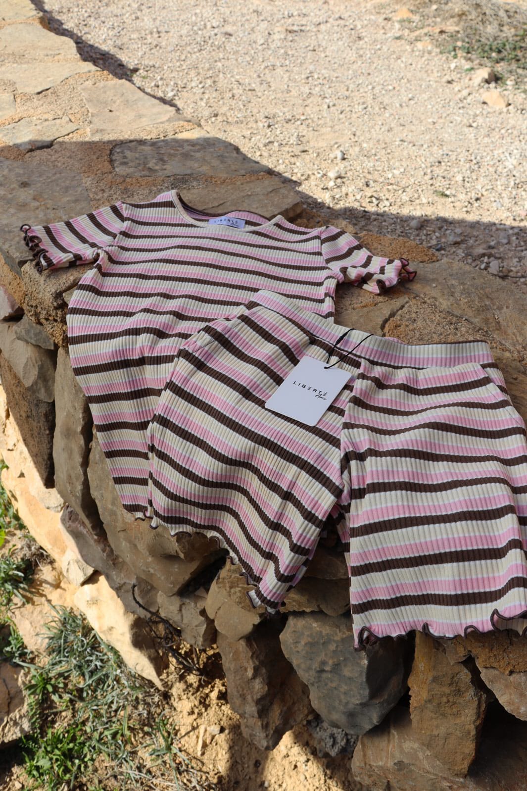 Liberte Ami - Natalia-Shorts-Kids 21234 - Brown Rose Creme Stripe