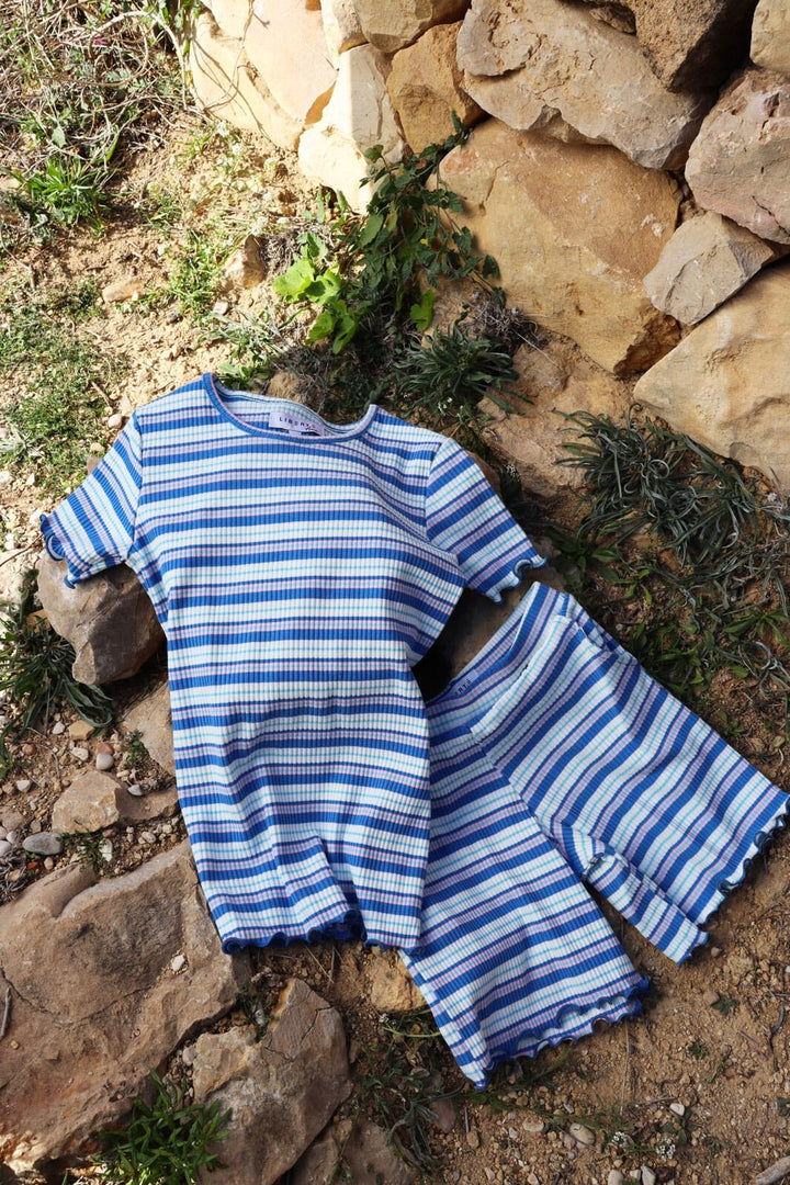 Liberte Ami - Natalia-Ss-Blouse-Kids 21067 - Blue White Rose Stripe