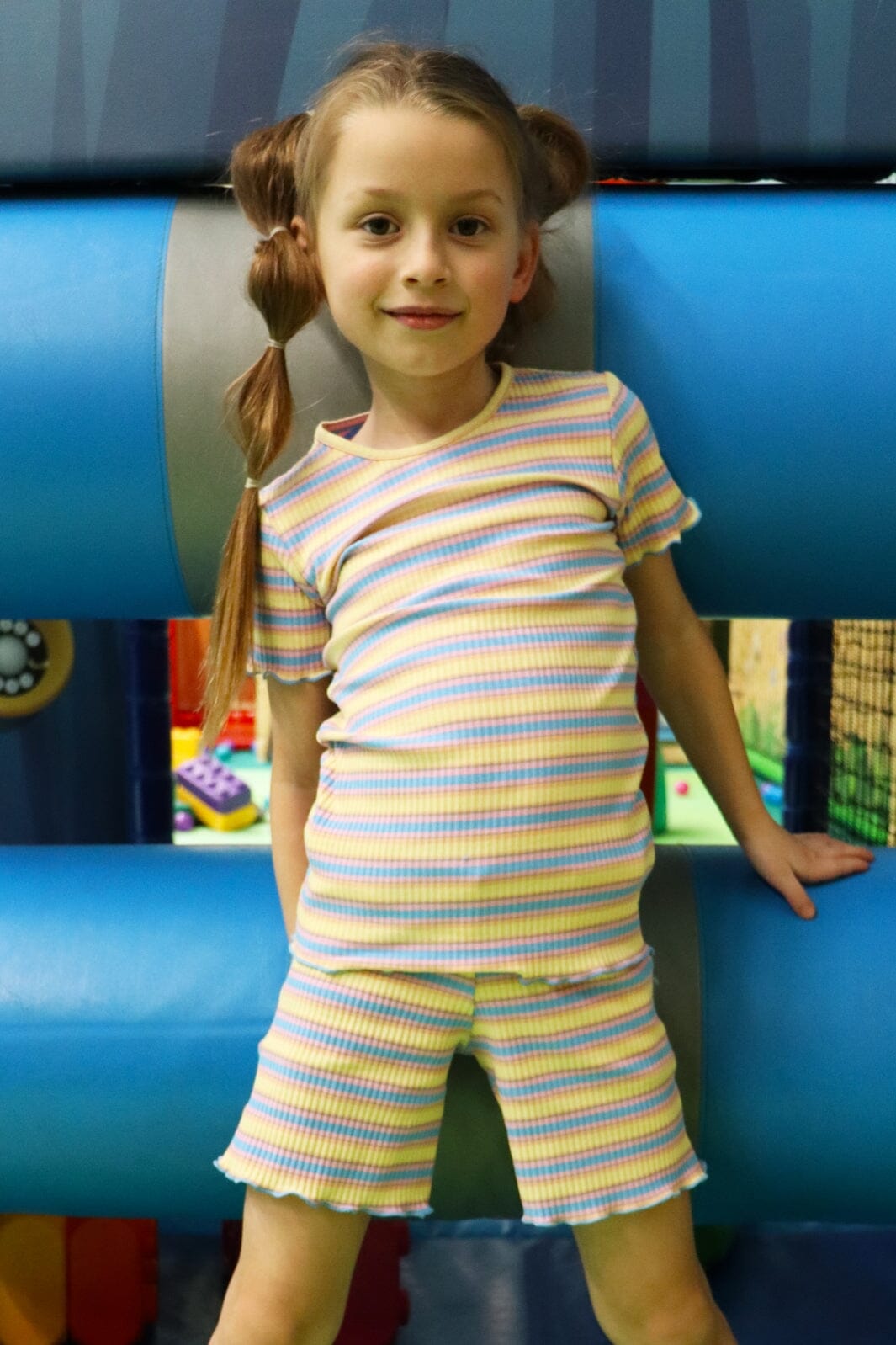 Liberte Ami - Natalia-Ss-Blouse-Kids - Yellow Rose Blue Stripe Bluser 