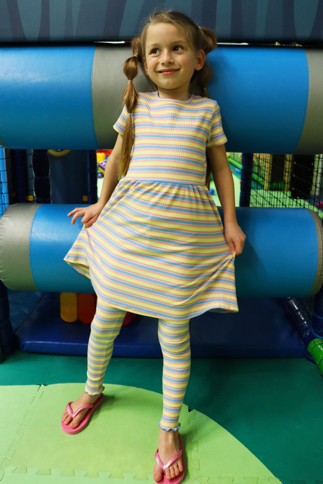 Liberte Ami - Natalia-Ss-Dress-Kids - Yellow Rose Blue Stripe Kjoler 