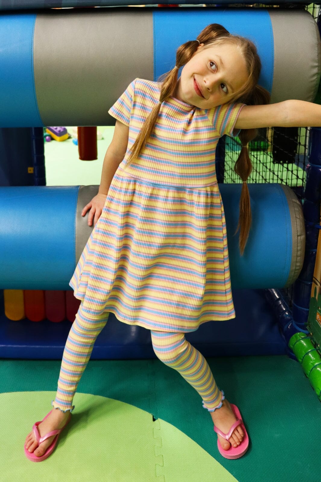 Liberte Ami - Natalia-Ss-Dress-Kids - Yellow Rose Blue Stripe Kjoler 