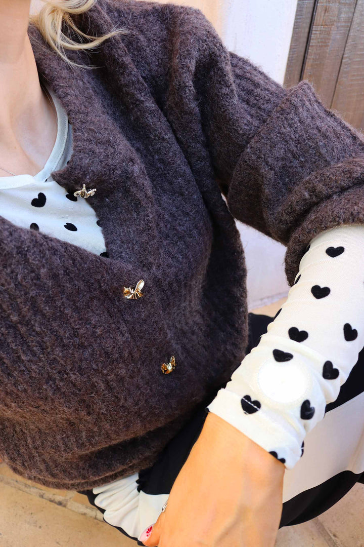 Liberte - Fro O-Neck Cardigan 22260 - Chocolate Cardigans 