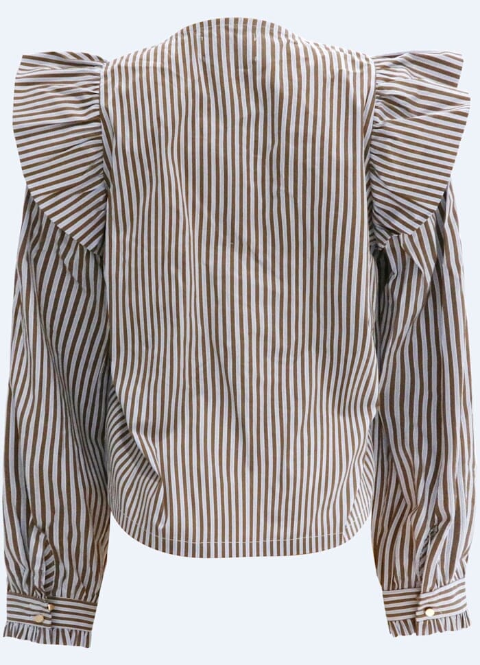 Liberte - Heather-Ls-Tie-Blouse 22165 - Brown Blue Stripe Bluser 