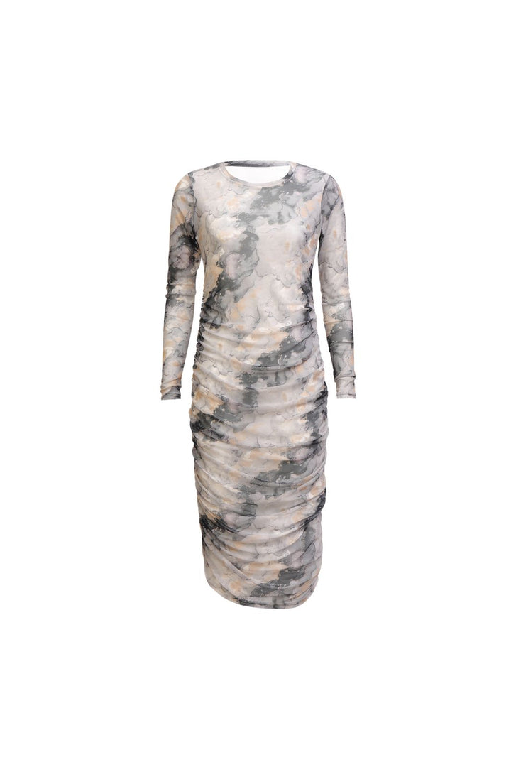 Liberte - Mesh Ls Long Dress 22219 - Black Grey Marble