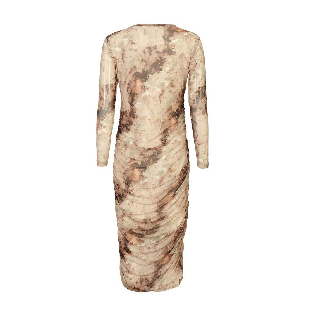 Liberte - Mesh-Ls-Long-Dress 22219 - Brown Gold Marble Kjoler 