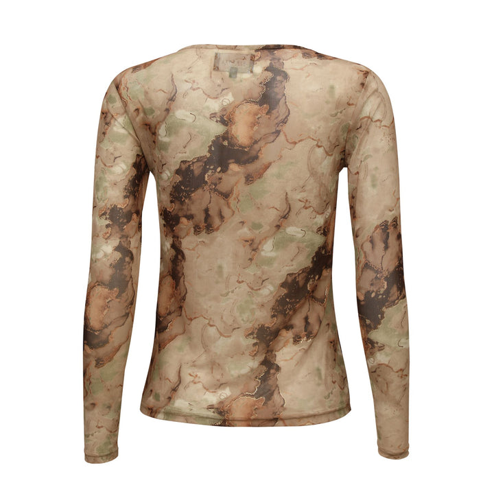 Liberte - Mesh-Ls-Tshirt 22065 - Brown Gold Marble T-shirts 