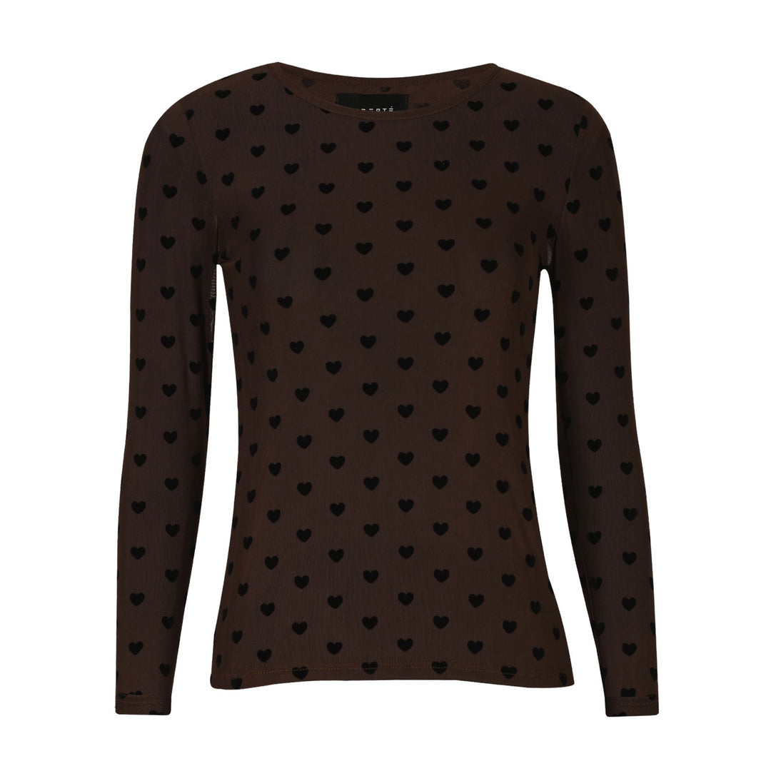 Liberte - Mesh-Ls-Tshirt 22065 - Dark Brown Black Flock Heart T-shirts 
