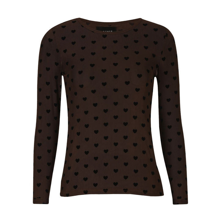 Liberte - Mesh-Ls-Tshirt 22065 - Dark Brown Black Flock Heart T-shirts 