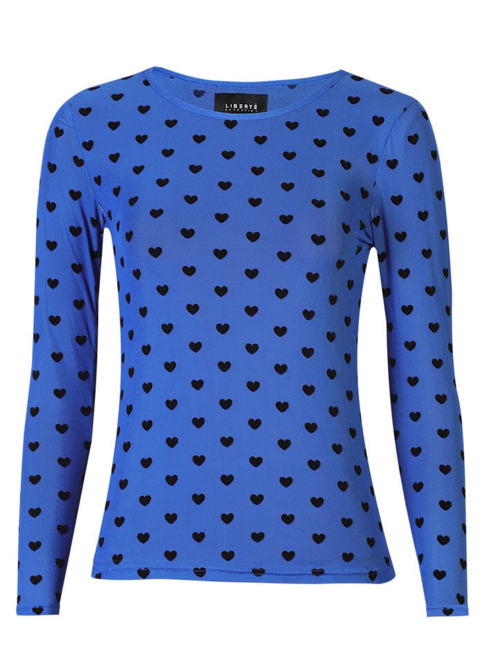 Liberte - Mesh Ls Tshirt 22065 - Electric Blue Black Flock Heart Bluser 