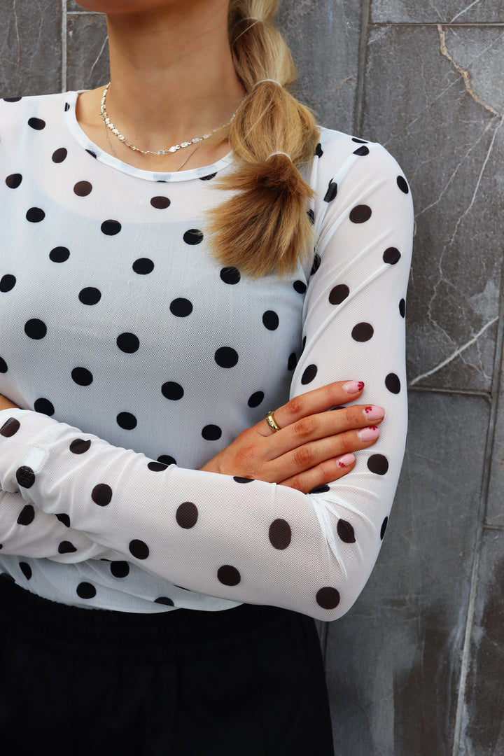 Liberte - Mesh Ls Tshirt 22065 - White Black Big Dot T-shirts 