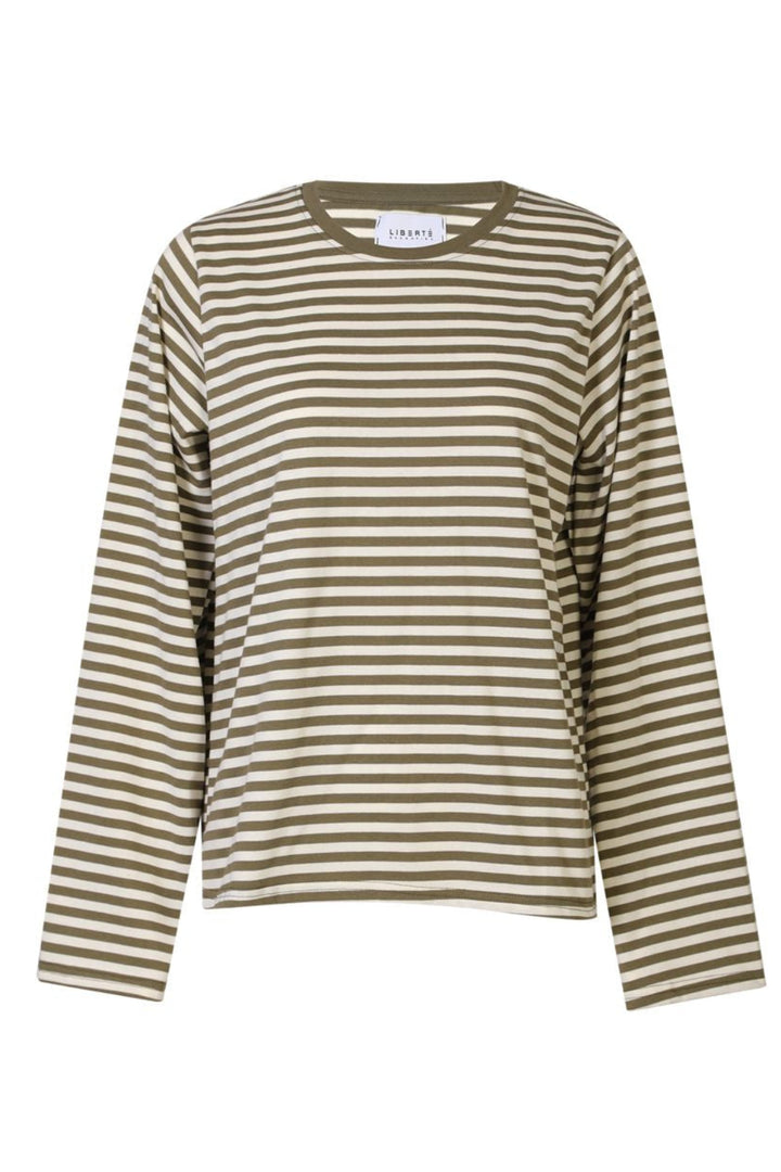 Liberte - Nalia Ls Boxy Tshirt 22473 - Army Creme Stripe