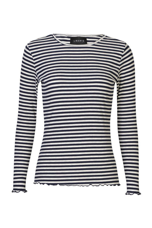 Liberte - Natalia Ls Round Neck Blouse 9914 - Navy Grey Mel. Stripe