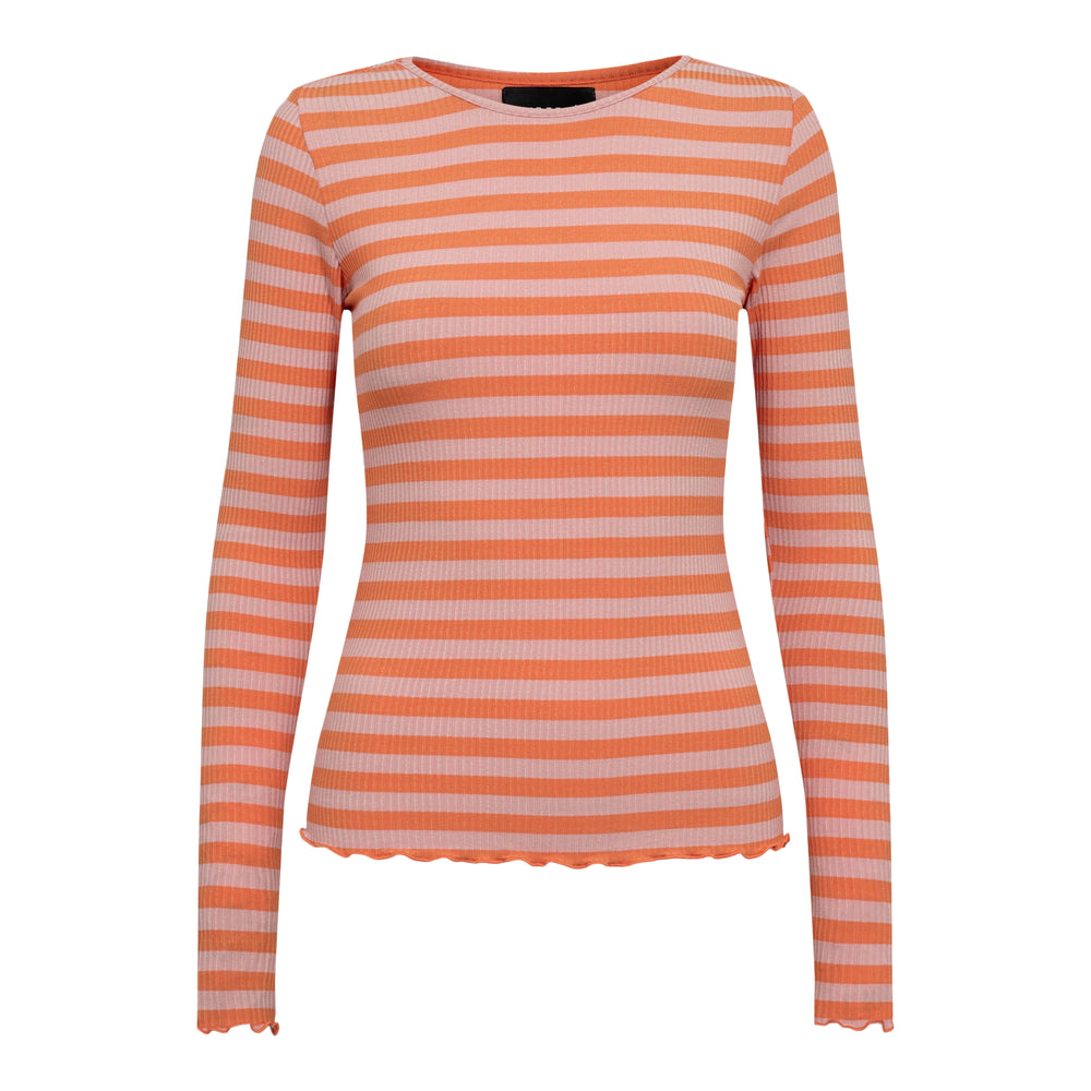 Liberte - Natalia Ls Round Neck Blouse - Rose Orange Stripe Bluser 