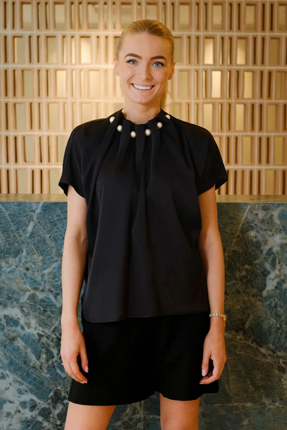 Liberte - Pip Ss Pearl Blouse 22379 - Black Bluser 