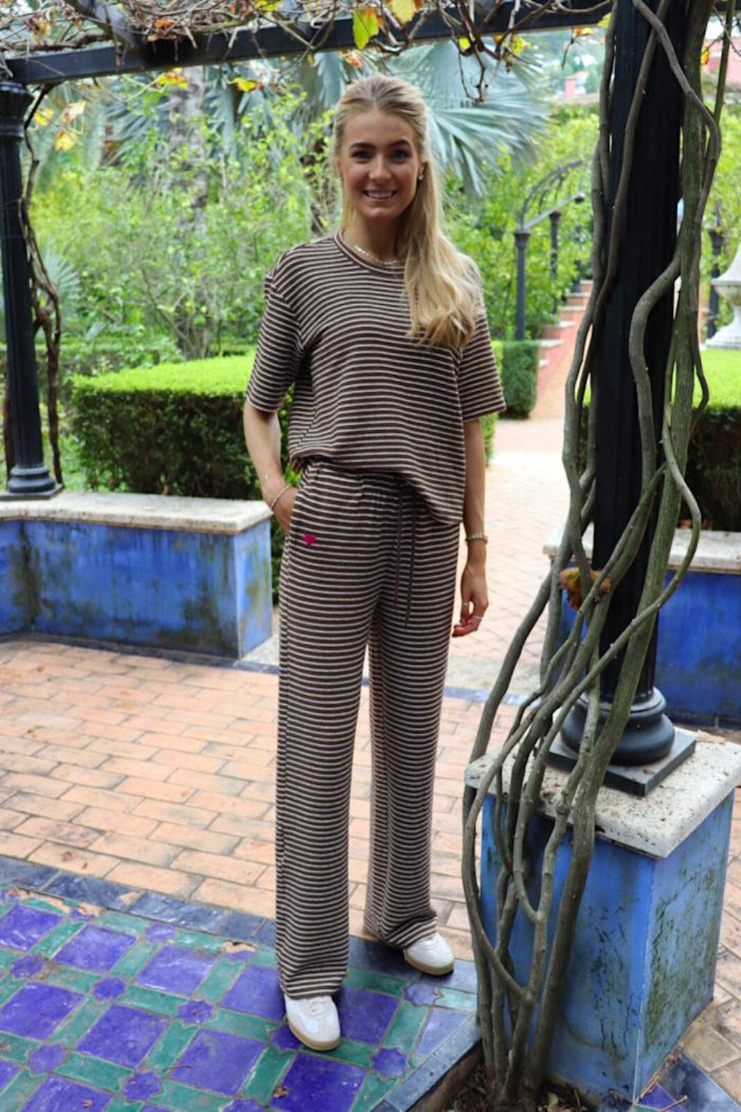 Liberte - Sus-Wide-Pants 22314 - Brown Creme Stripe Bukser 