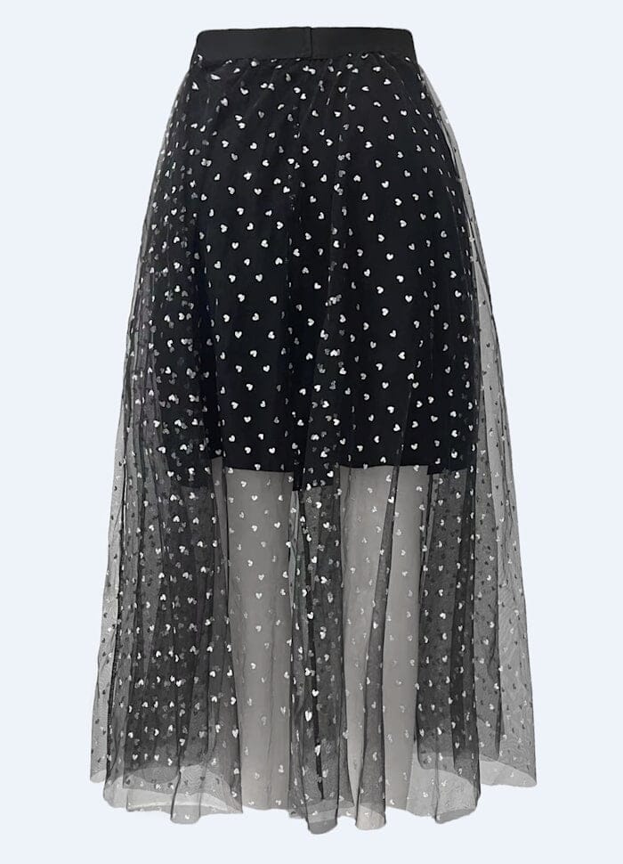 Liberte - Tulle Heart Skirt 22098 - Black Small Silver Hearts Nederdele 