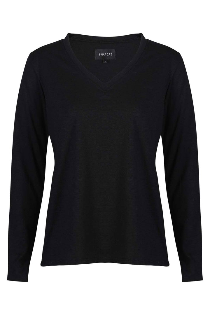 Liberte - Ulla-Ls-Vneck-Tshirt 22159 - Black T-shirts 