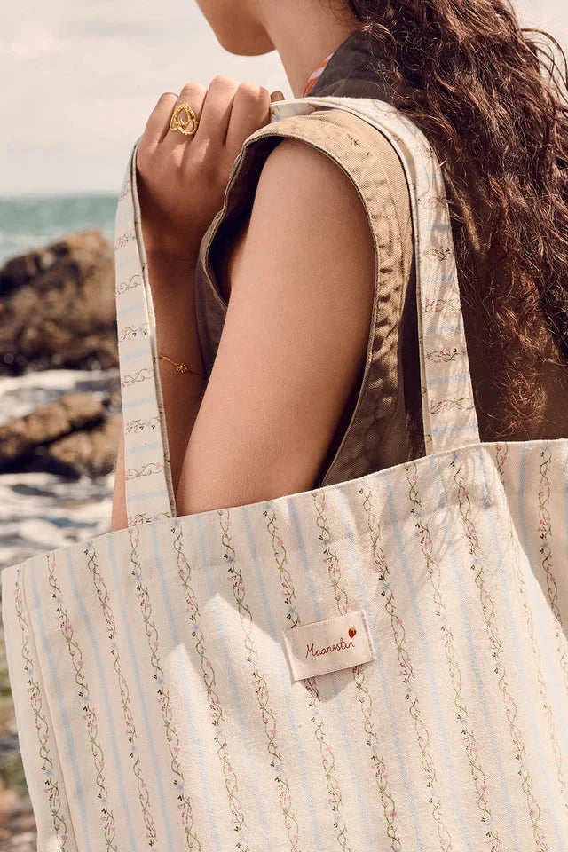 Maanesten - Canvas Totebag Summer Stripes Blue - 4121 Tasker 