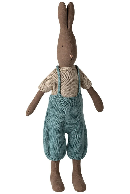 Maileg - Kanin, Størrelse 3 - Brun - Strikket Blue Og Overall 16-6321-00 Legetøj 