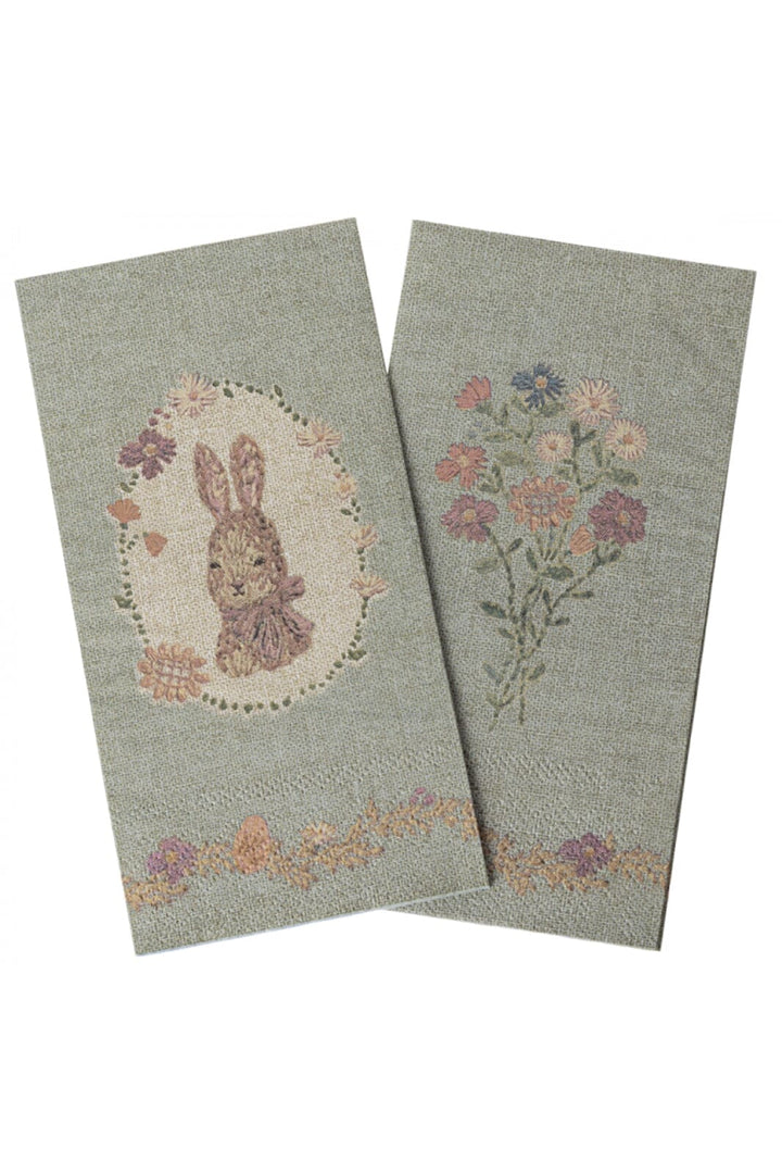 Maileg - Napkin, Lapin De Pâques - Green/Rose Køkkentilbehør 