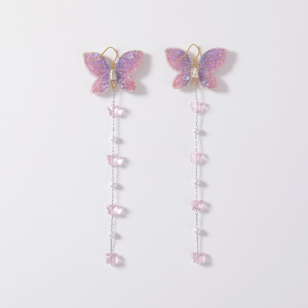 Mellow Moon - Butterfly With Chain - Pink Øreringe 