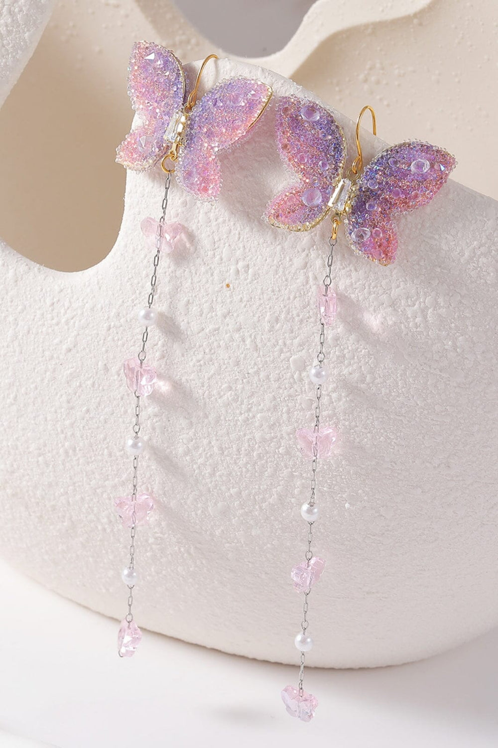 Mellow Moon - Butterfly With Chain - Pink Øreringe 