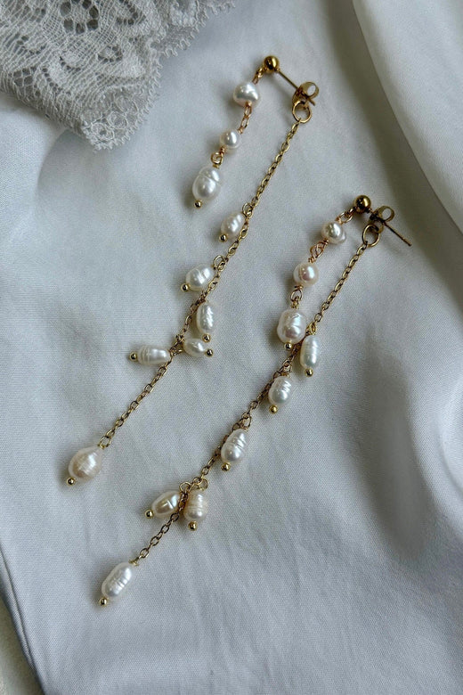 Mellow Moon - Double String Pearl Earring - Forgyldt Øreringe 