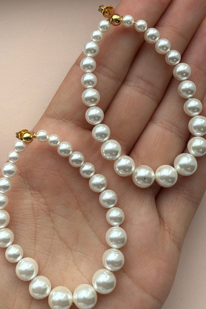 Mellow Moon - Perledråbe Stor - Forgyldt Øreringe 