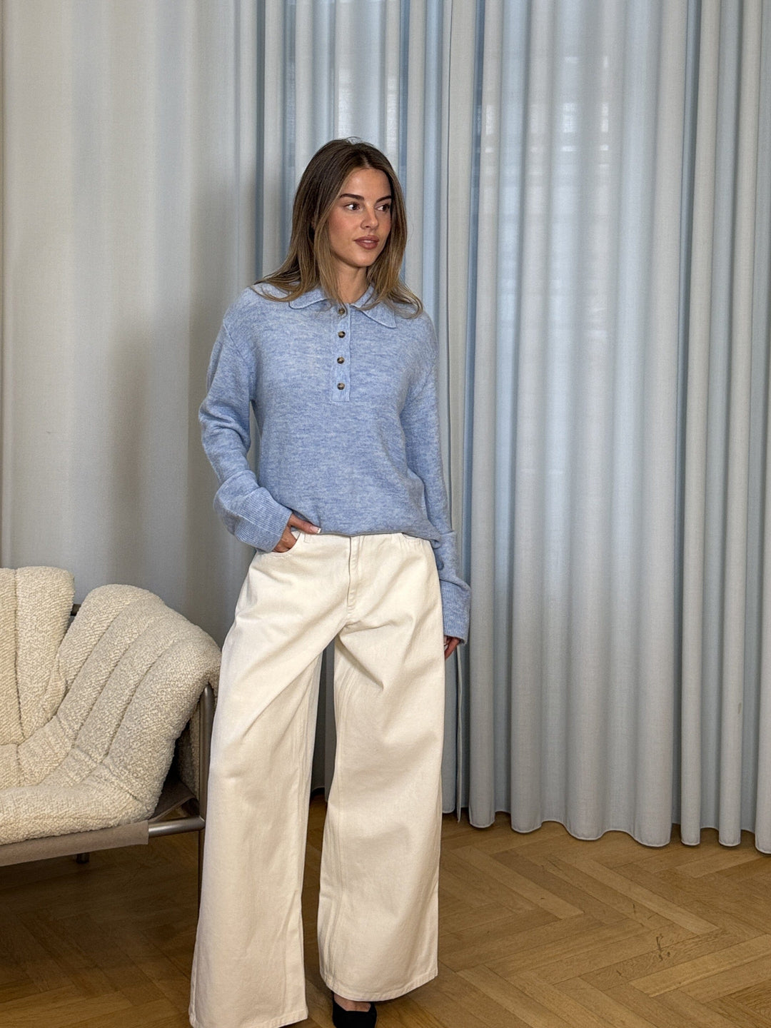 Modström - Treemd Polo 58795 - 3352 - Cashmere Blue Strikbluser 