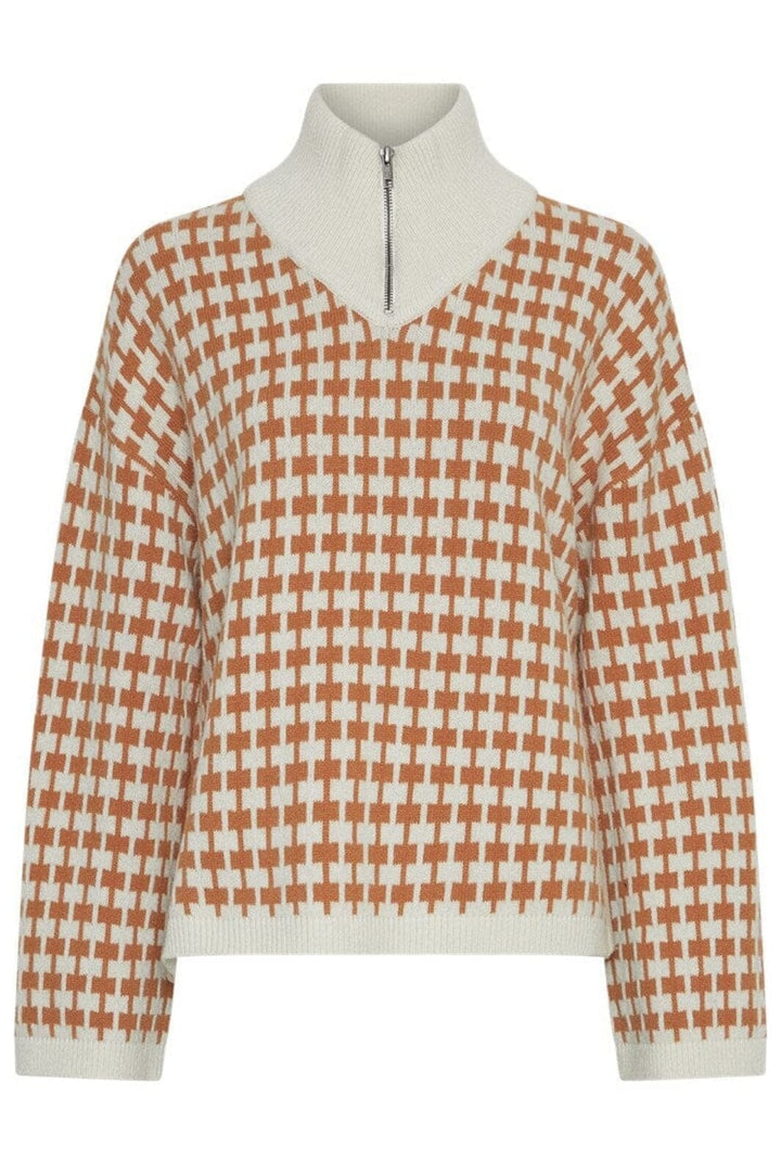 Moss Copenhagen - Mschamaria Zip Pullover 19172 - Egret C Spice Strikbluser 