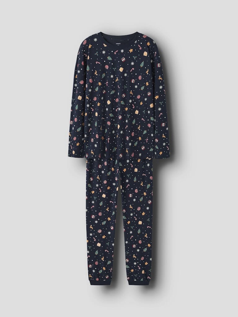 Name It - Nanvismas Ls Nightset - 4879867 Navy Blazer Xmas Aop Navy Nattøj 