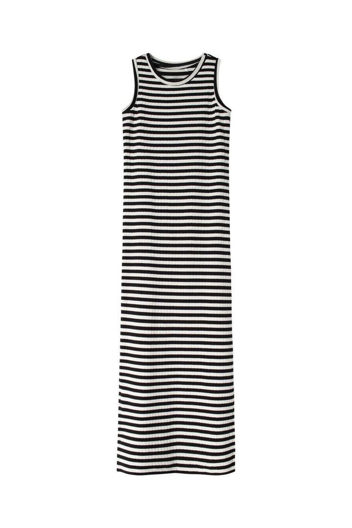 Name It - Nkfsuraja Sl Maxi Dress - 4724127 Bright White W. Black Stripes