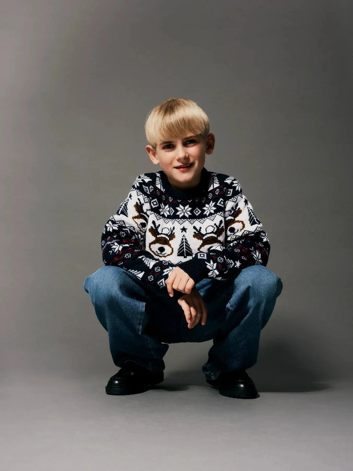 Name It - Nknrismas Ls Knit Cot - 5213753 Navy Blazer Strikbluser 